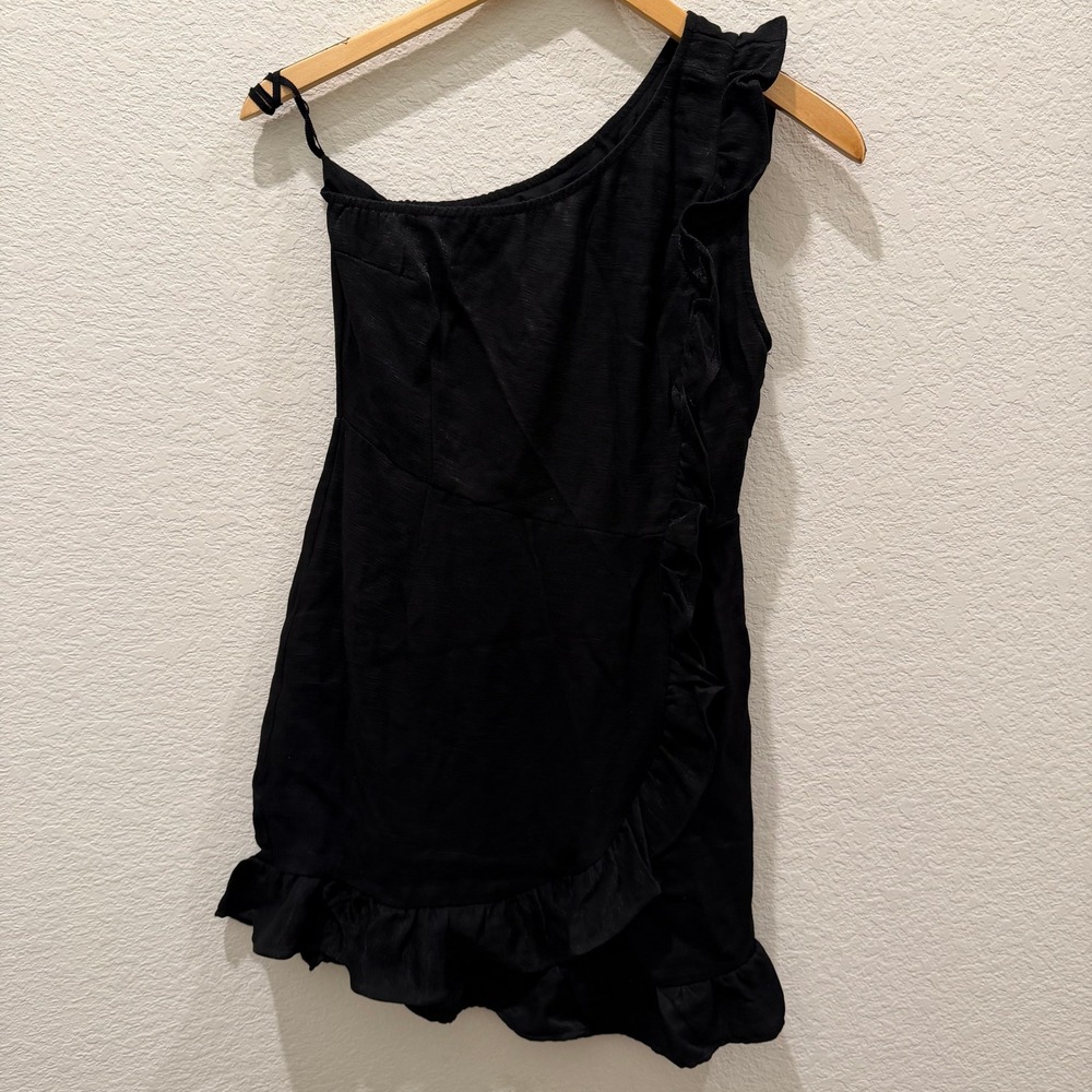 Line + Dot Black One Shoulder Ruffle Mini Dress XS Textured Cocktail Party